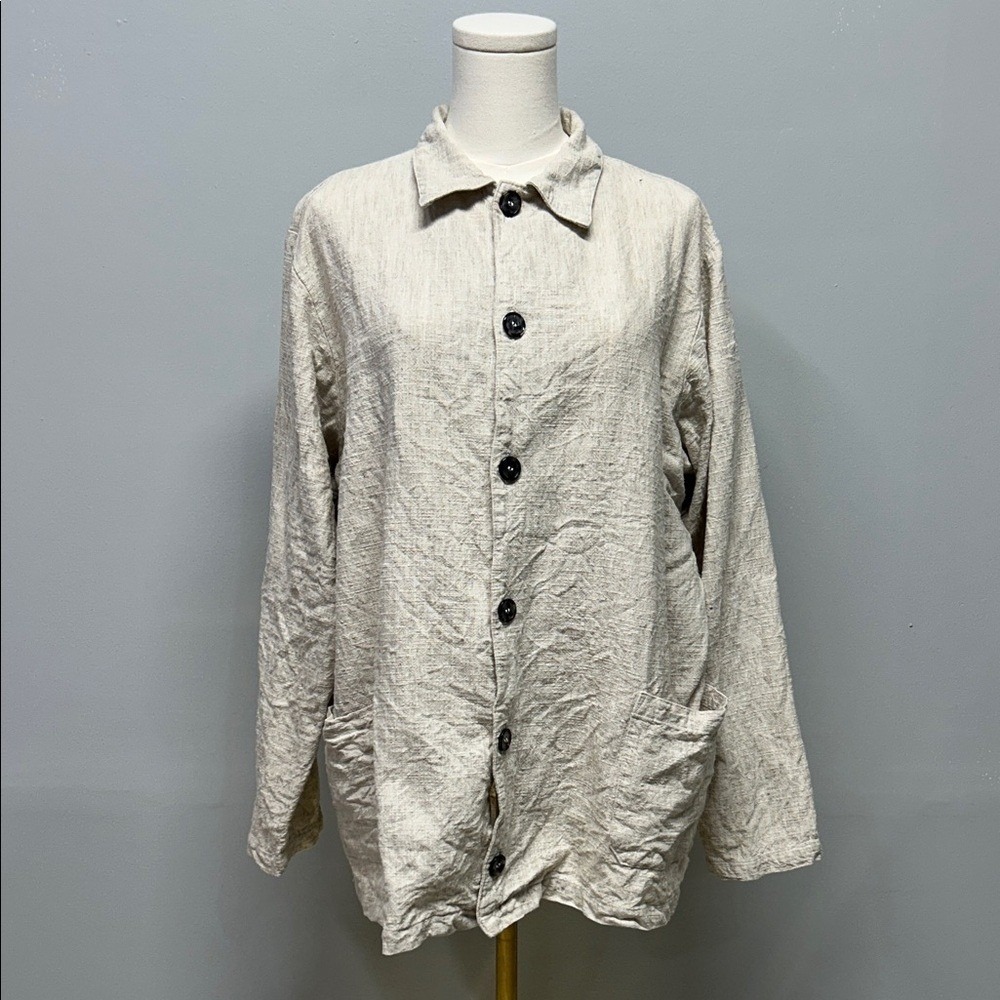 CP‎ Shades Linen Blend Button Front Oversized Shirt Natural Size Medium - Picture 2 of 9